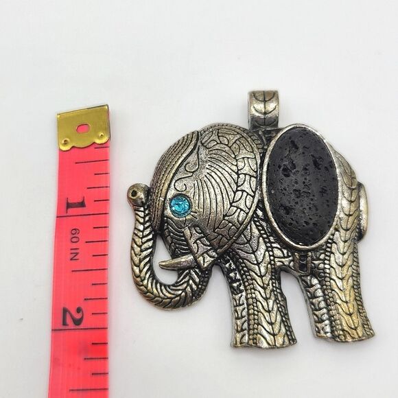 Silver Elephant Pendant With Lava Rock, - Picture 2 of 3